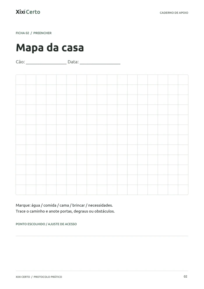 Ficha do mapa da casa com grade para desenhar os ambientes